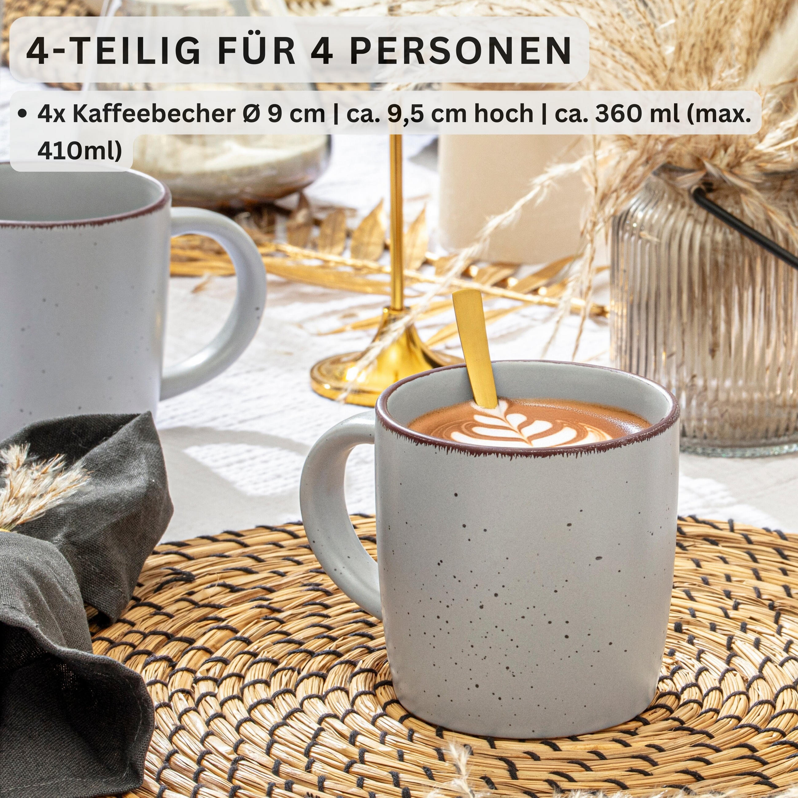 KAFFEEBECHER BOMBAY STONE - 4 teilig aus Steingut - Grau, Stein (0.8L) - Sänger