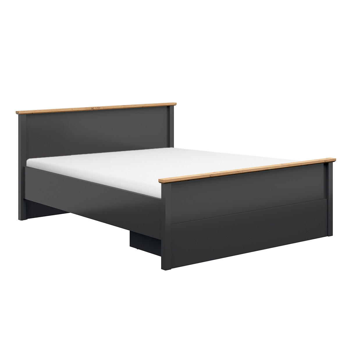 BETT 160/200 Duck Anthrazitgrau und Holz in Eichenoptik - Grau, Holzwerkstoff (160/200cm) - Petits-meubles