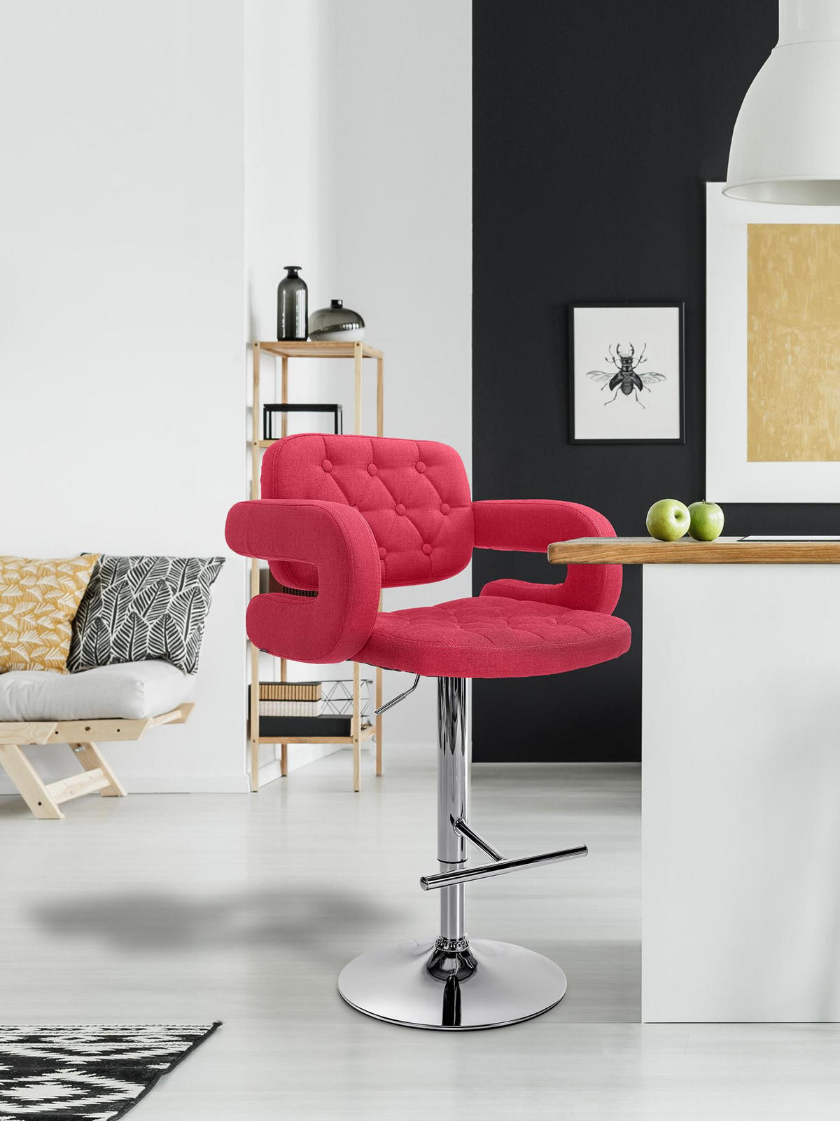 BARHOCKER Stoff rot - Chromfarben/Rot, Textil/Metall (62/103/55cm) - CLP