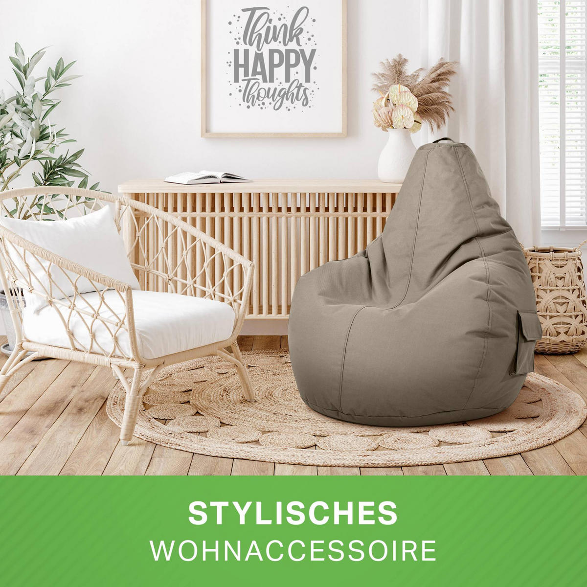 SITZSACK + Hocker "Cozy+Stay" 2er Set - Braun, Textil (70/90/80cm) - Green Bean