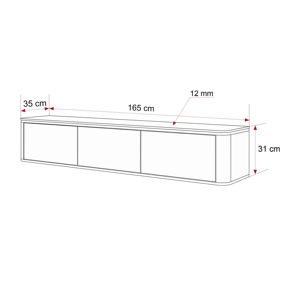 TV-LOWBOARD AZELIA Kaschmir hängend mit LED-Beleuchtung 165 cm - Kaschmir, Holzwerkstoff (165/31/35cm) - Idohome