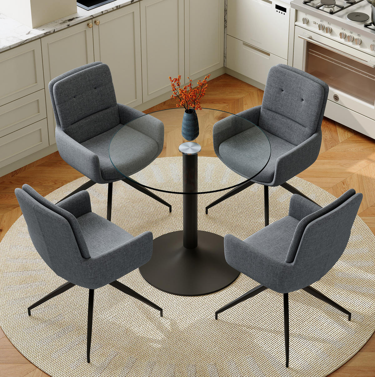 ESSTISCH-SET rund 85 cm mit 4 Stühlen Schwarz/Dunkelgrau - Multicolor, Metall (85/76/85cm) - Meubliv
