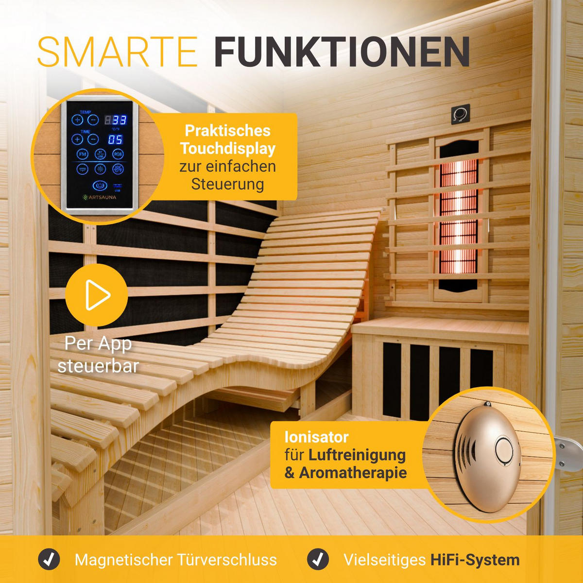 INFRAROTKABINE Kolding mit Dual-Technologie Heizsystem & Hemlockholz - Naturfarben, Holz (130/190/190cm) - Artsauna