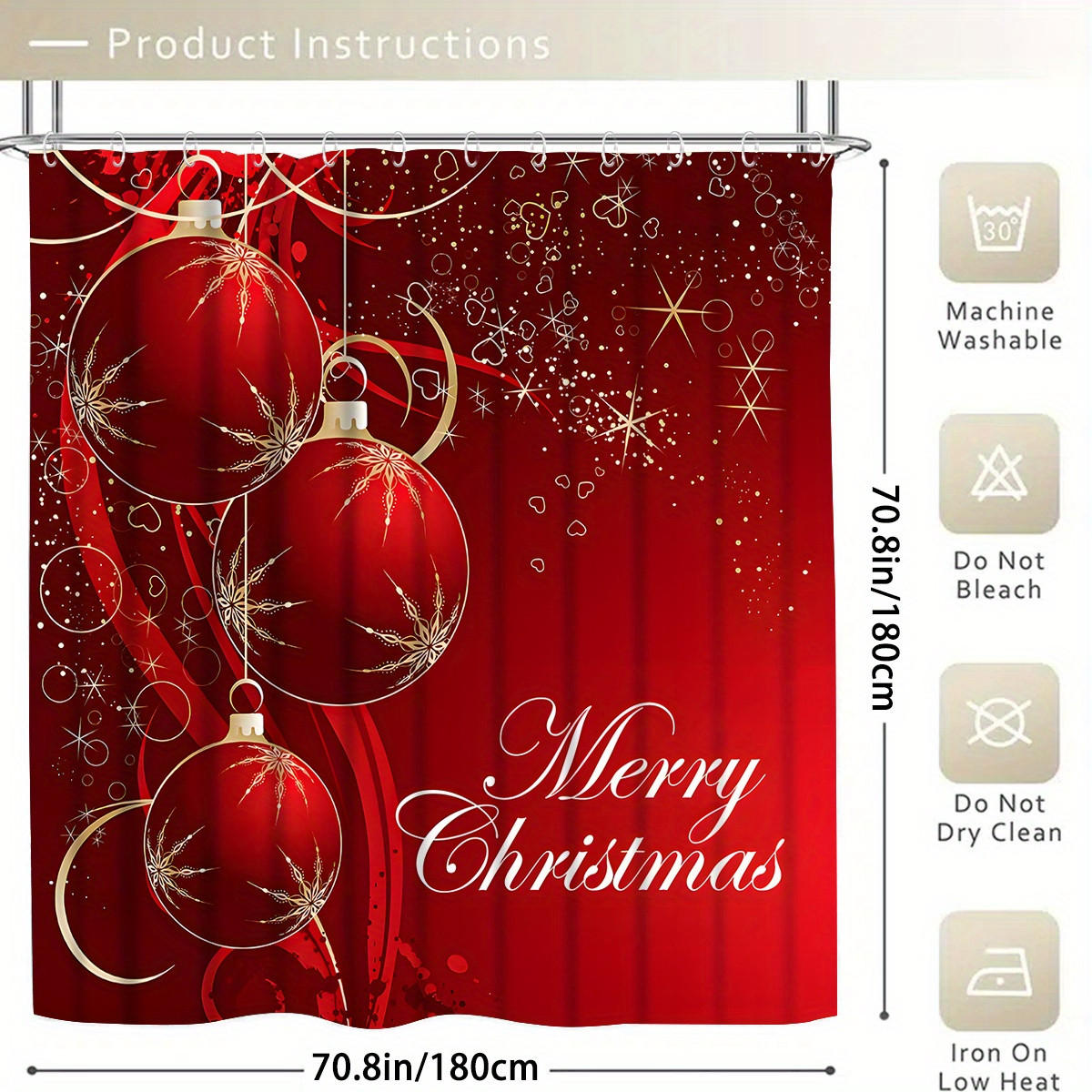 DUSCHVORHANG SET Luxus Weihnachten Duschvorhang Badematte Toilettenmatte - Rot, Textil (180/180cm) - MCBOSON