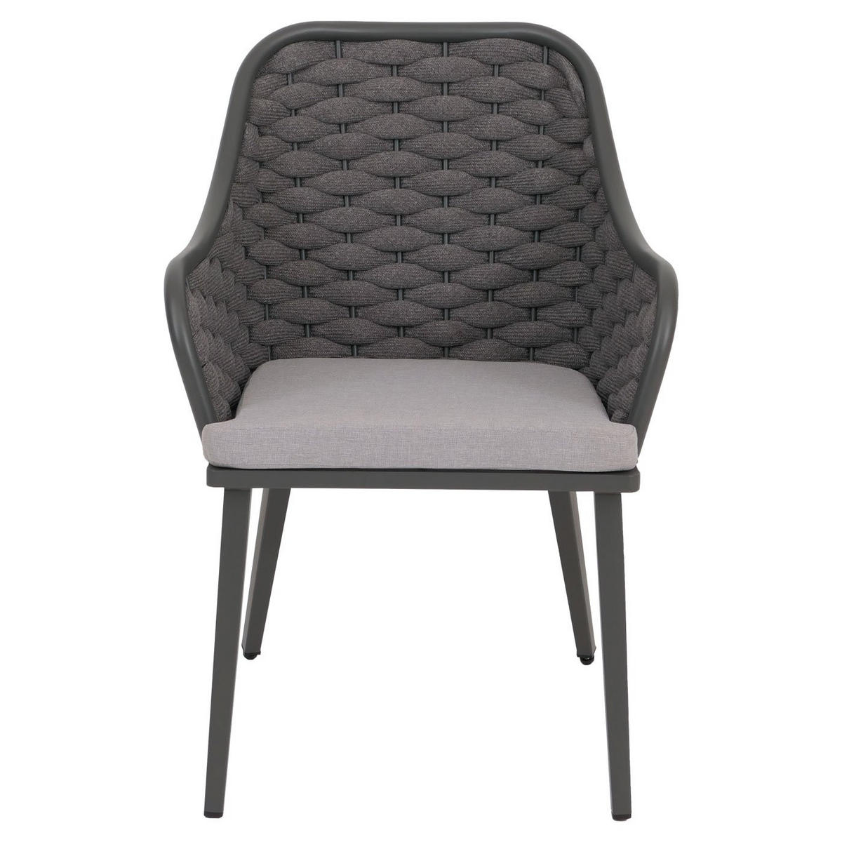 GARTENSTUHL 2er-Set aus Aluminium HxBxT 84x59x63cm Sitzhöhe 46cm Olefin (200 g/m²) Seilgeflecht Rope Anthrazit Kissen Hellgrau - Anthrazit, Metall (59/84/63cm) - PROREGAL