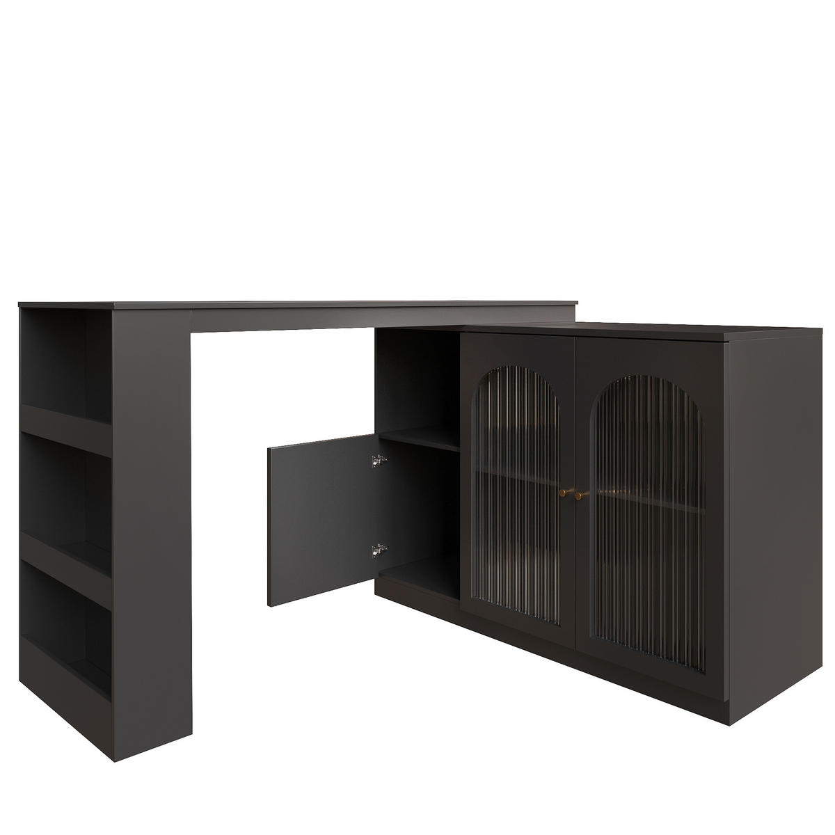 BARTISCH 360° Drehbar 120cm Barschrank Schwarz Glastür - Schwarz, Holzwerkstoff (40/120/97cm) - FLIEKS