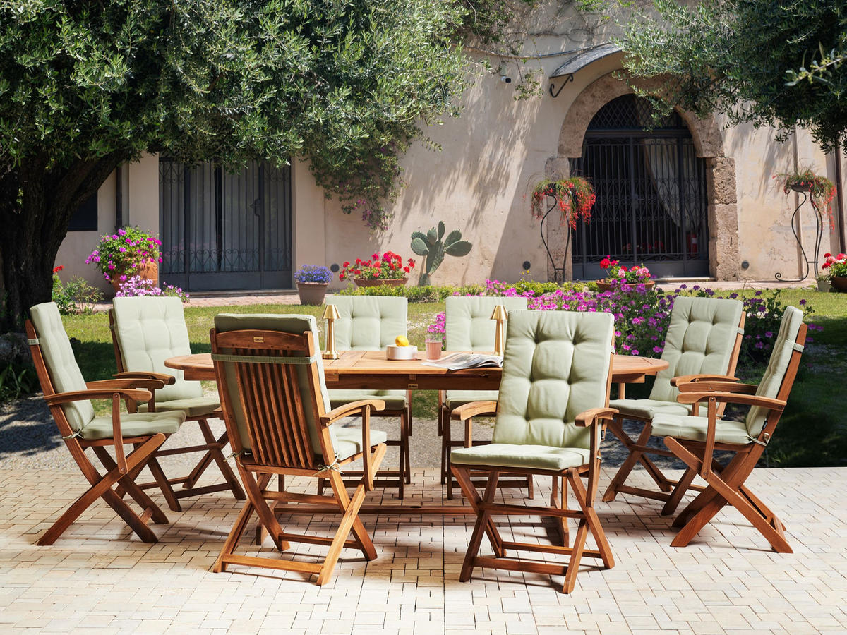 SITZAUFLAGEN 8er-Set Hellgrün 42/95 cm Maui Premium - Hellgrün, Textil (95/5/42cm) - Beliani