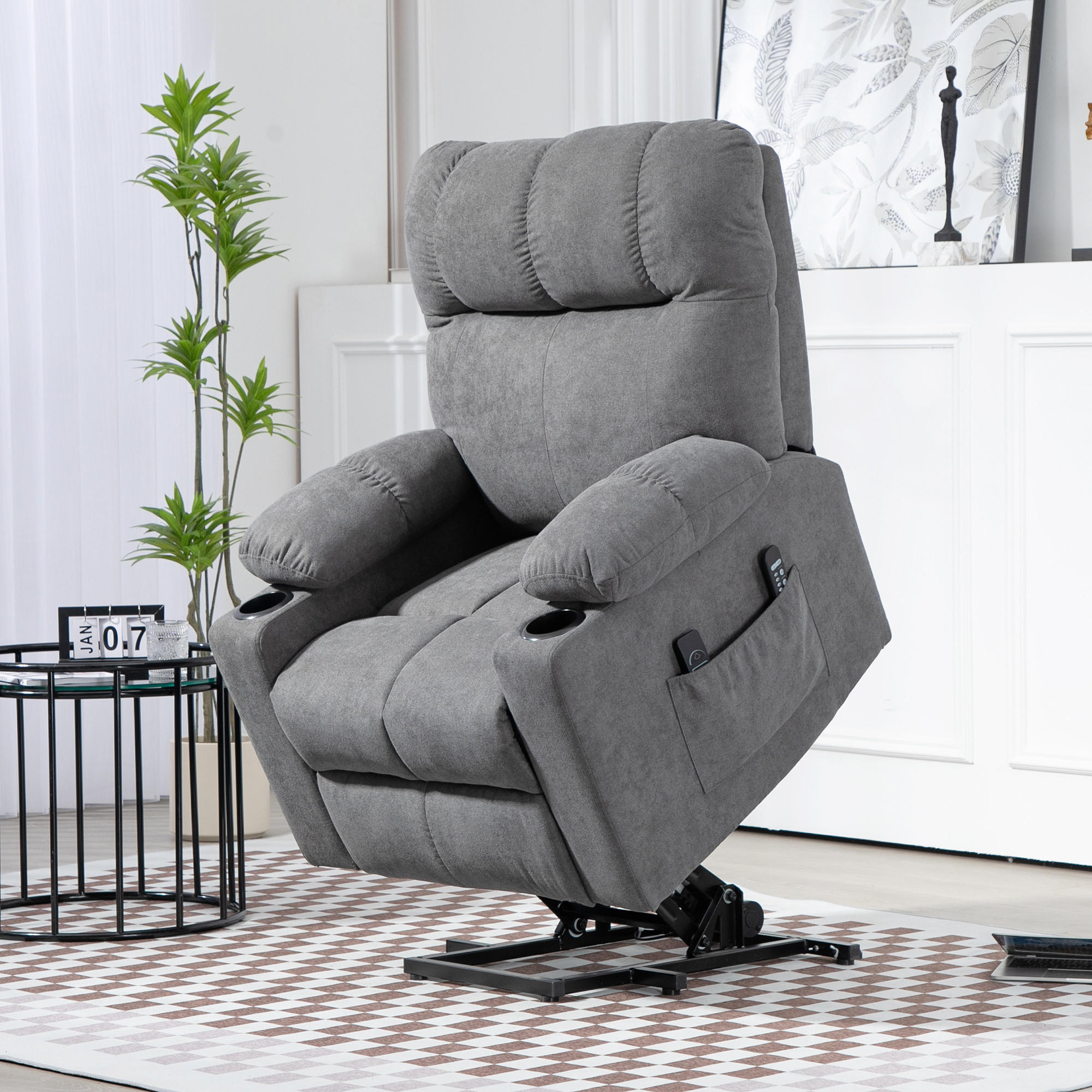 FERNSEHSESSEL mit Aufstehhilfe, Grau - Grau, Kunststoff (95/109/91cm) - HOMCOM