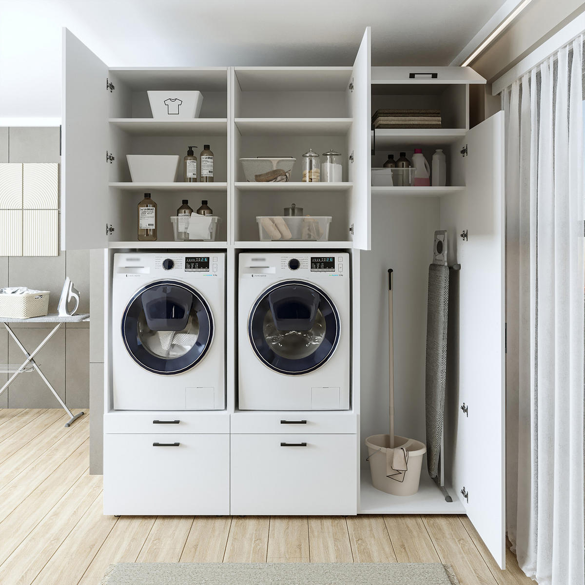 WASCHMASCHINENSCHRANK Serie 2 194cm Breit, 240cm Hoch - Weiß, Holzwerkstoff (194/240/67cm)