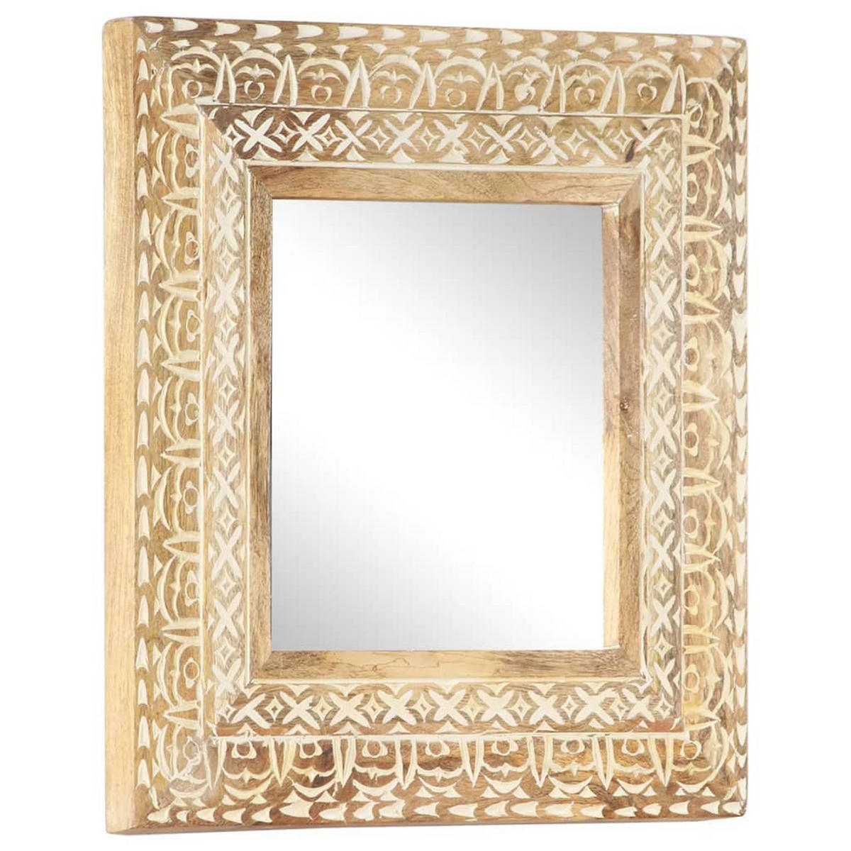 SPIEGEL Handgeschnitzt 50x50x2,6 cm Massivholz Mango - Braun, Holz (50/50/1cm) - furnicato