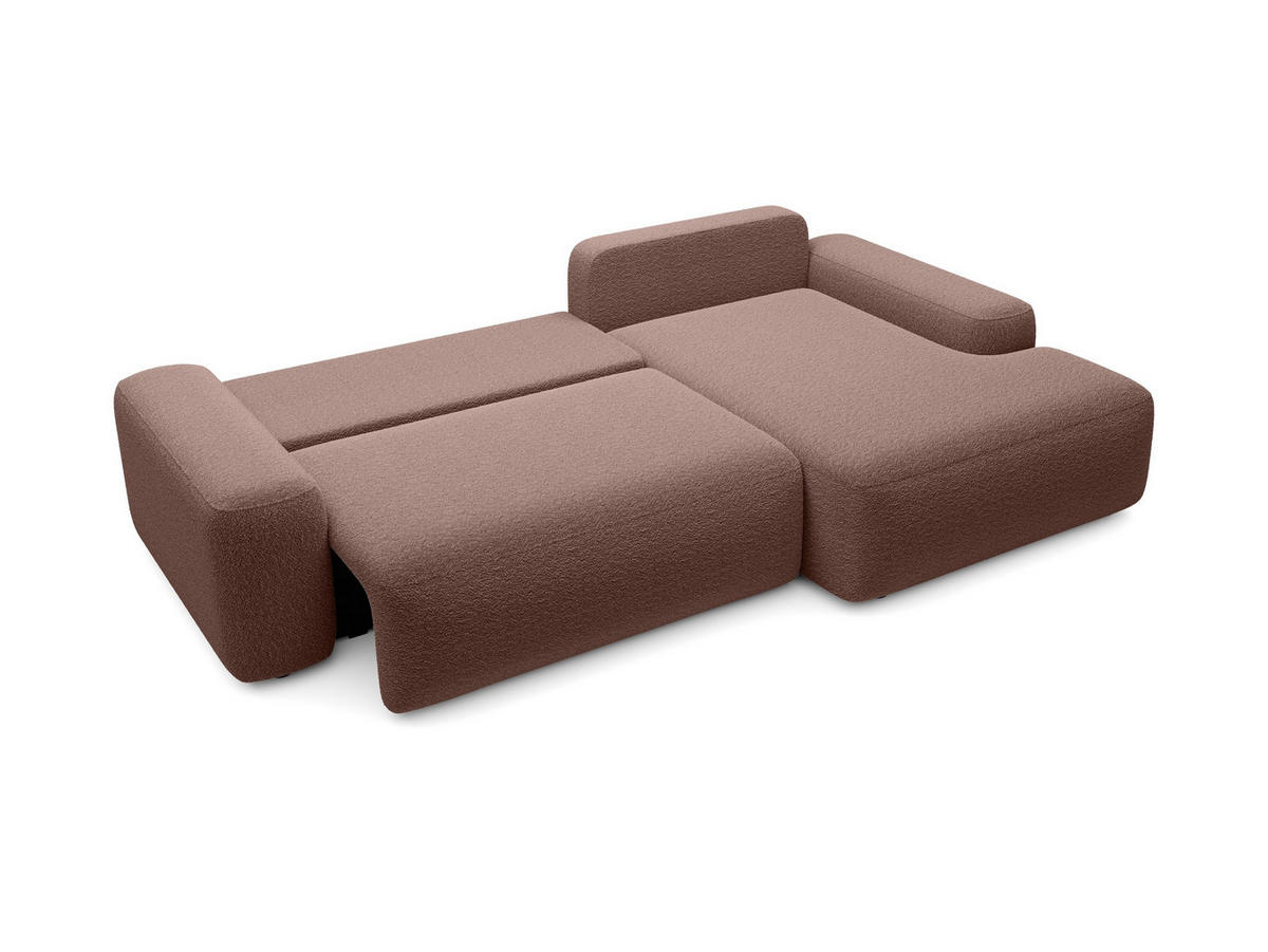 ECKSOFA RUOTA Braun Boucle-Stoff mit Schlaffunktion - Braun, Holz (264/162cm) - MASSENO