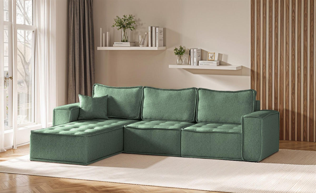 ECKSOFA Sande In Raven - Grün, Holzwerkstoff/Textil (292/192cm) - Fun Möbel