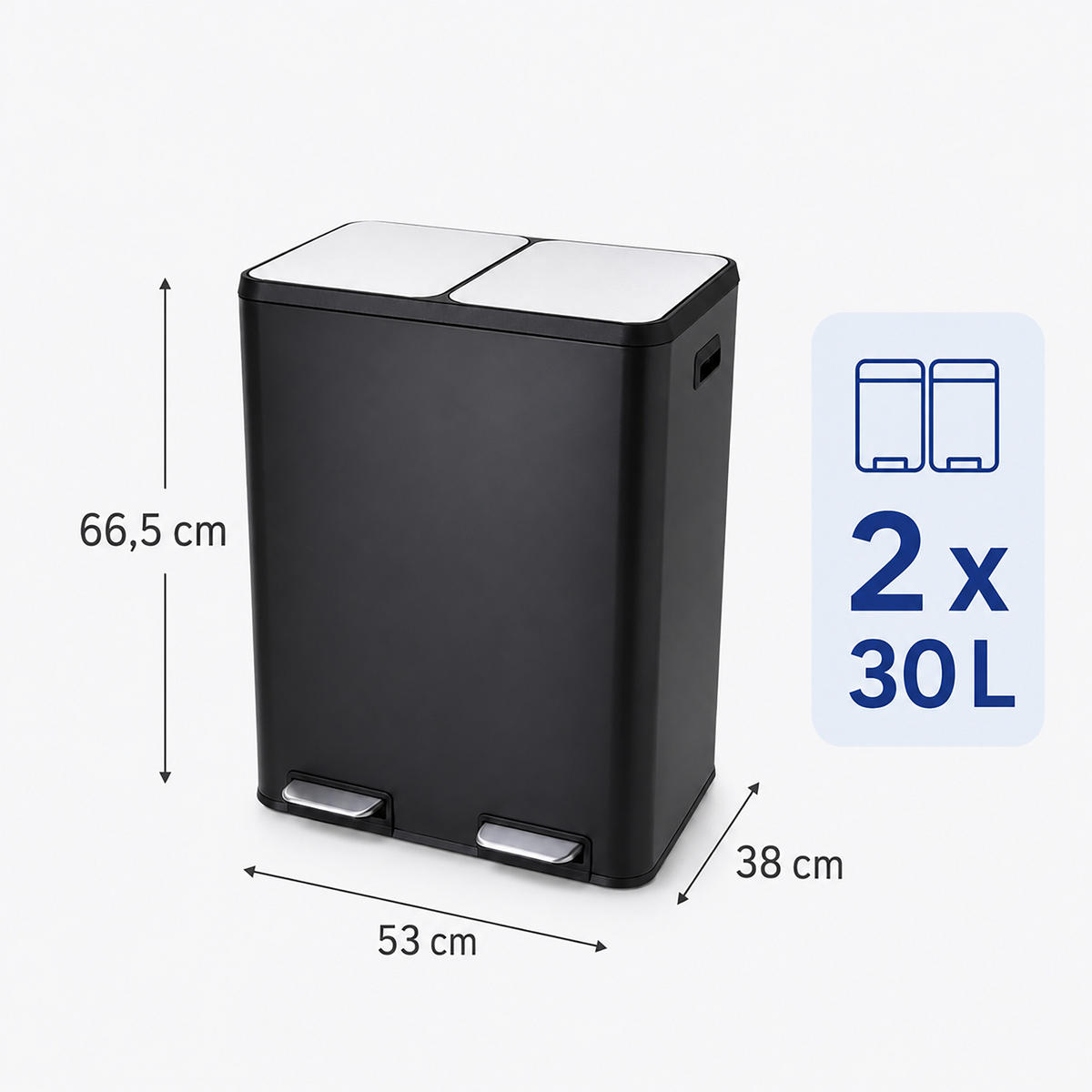 COȘ Negru 2-compartimente - negru, material plastic/metal (53/66.5/38cm) - Relaxdays