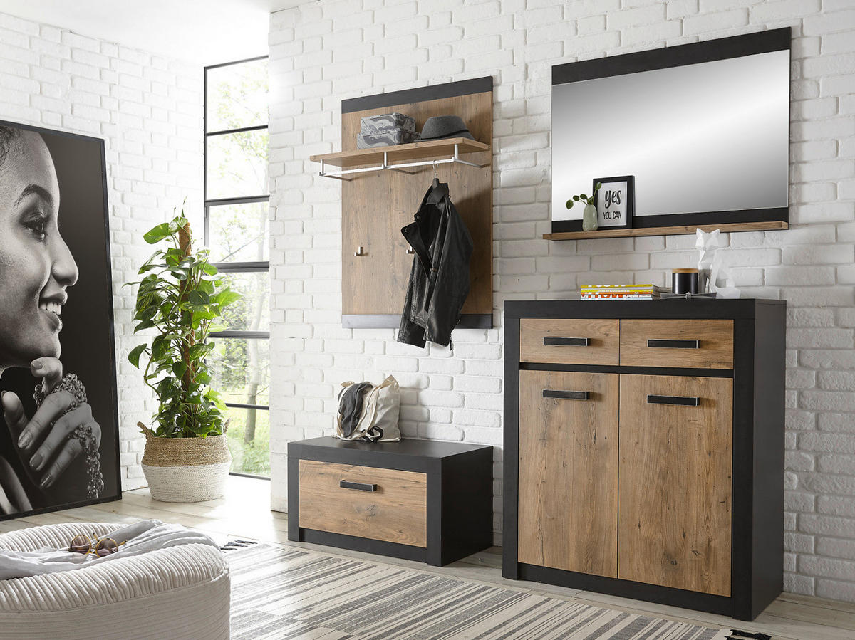 GARDEROBENKOMBINATION Kastanie grau Fresco, Garderobe Set 4-teilig, 192 x 200 cm - Kastanienfarben/Dunkelgrau, Holzwerkstoff/Kunststoff (192/200/42cm) - Furn.Design