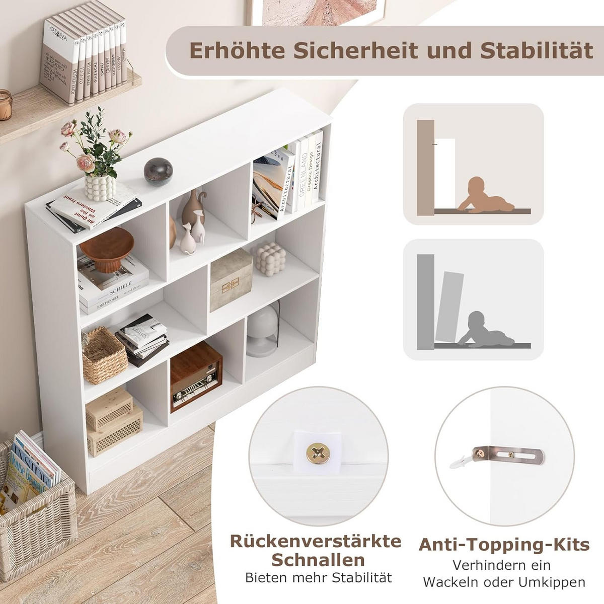 BÜCHERREGAL Weiß - Weiß, Holz (24/104/100cm) - COSTWAY