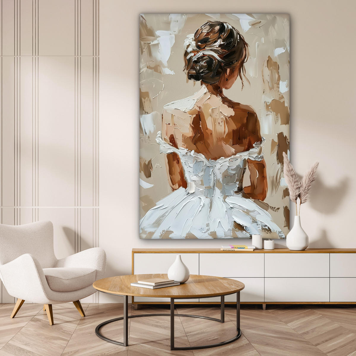 LEINWANDBILD Frau - Farbe - Abstrakt - Beige - Modern Deko Groß 90x140 cm - Sandfarben, Textil (90/140cm) - MuchoWow