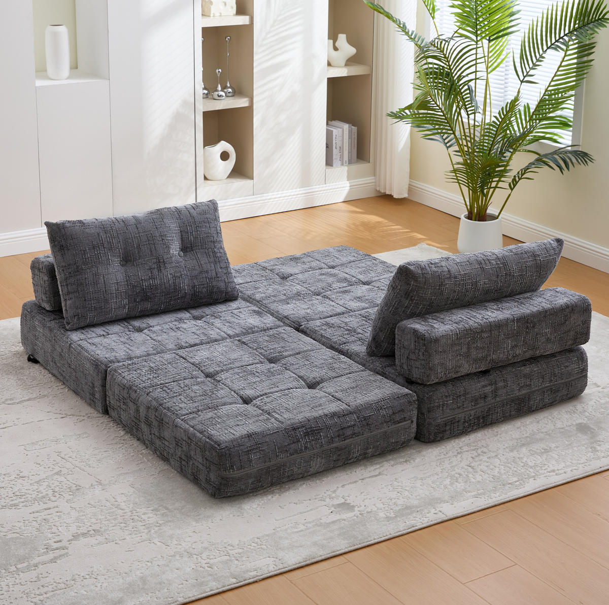 SCHLAFSESSEL klappbar Chenille Gray mit Kissen - Grau, Kunststoff (79/57/79cm) - Beauniv