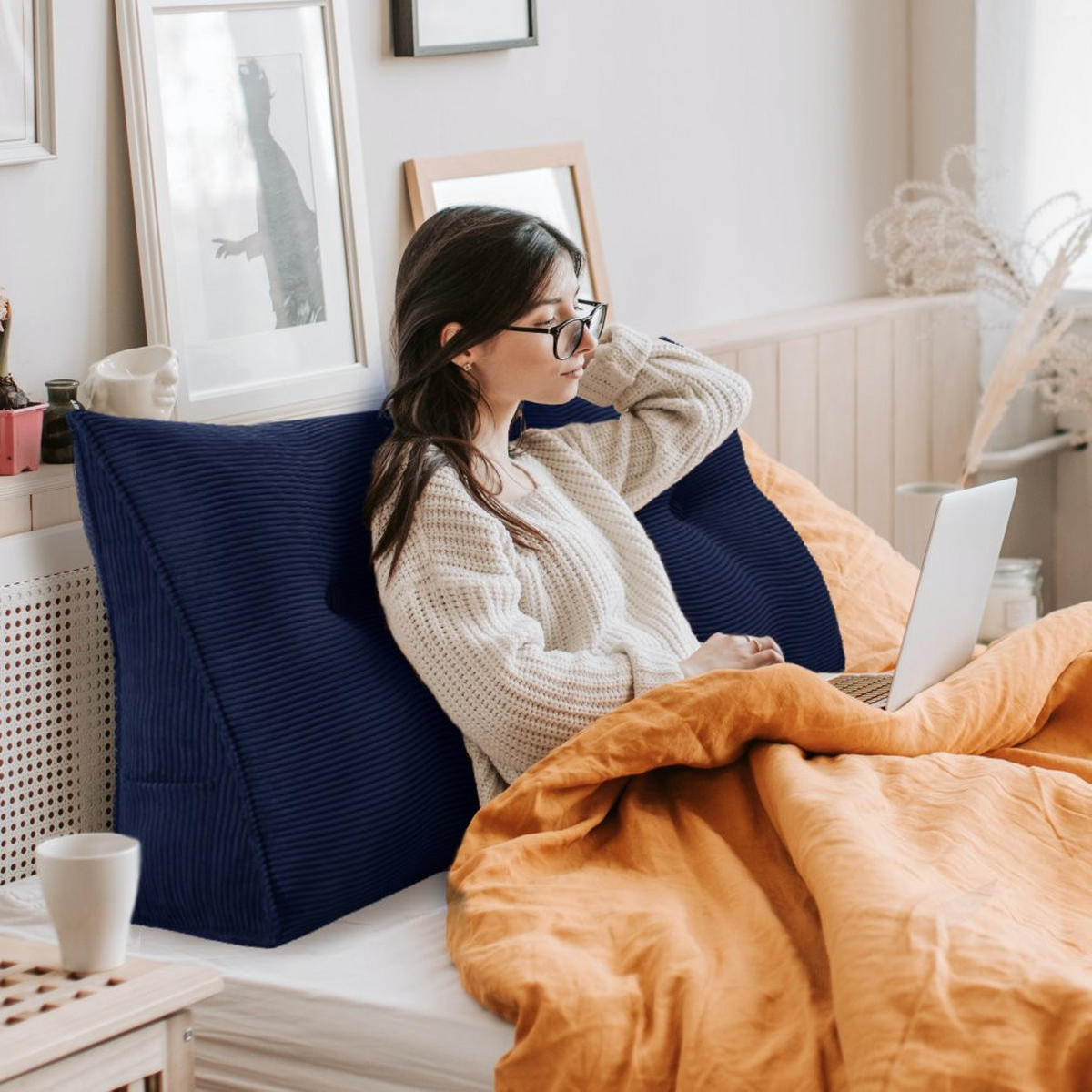 KEILKISSEN für Bett Kord Dunkelblau 80 cm - Dunkelblau, Textil (50/80cm) - Vercart