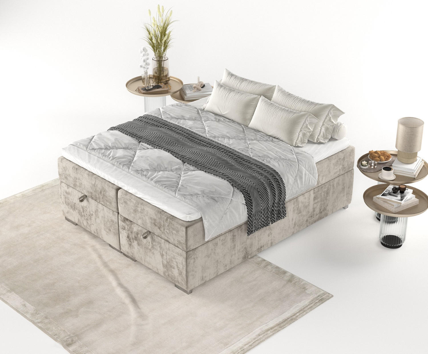 Thumbnail - AltaBeds Boxbett, Beige, Textil, Buche, Kiefer, H3, Höhe ca. 21 cm, 120x200 cm, Oeko-Tex® Standard 100, Handmade in Euro...