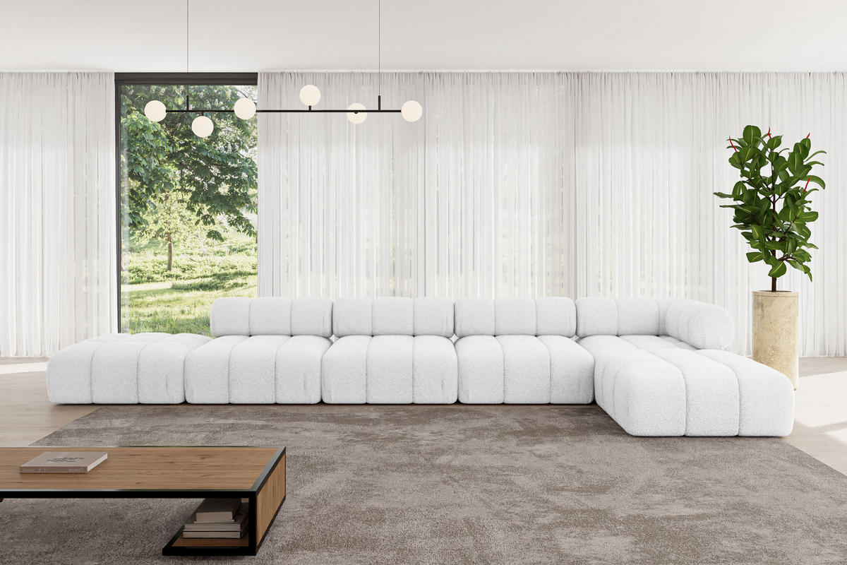 ECKSOFA modulares Sofa Kerru-L3 - 475x190x70 cm Weiß Bouclé - Weiß, Holzwerkstoff/Textil (475/190cm) - ALTDECOR