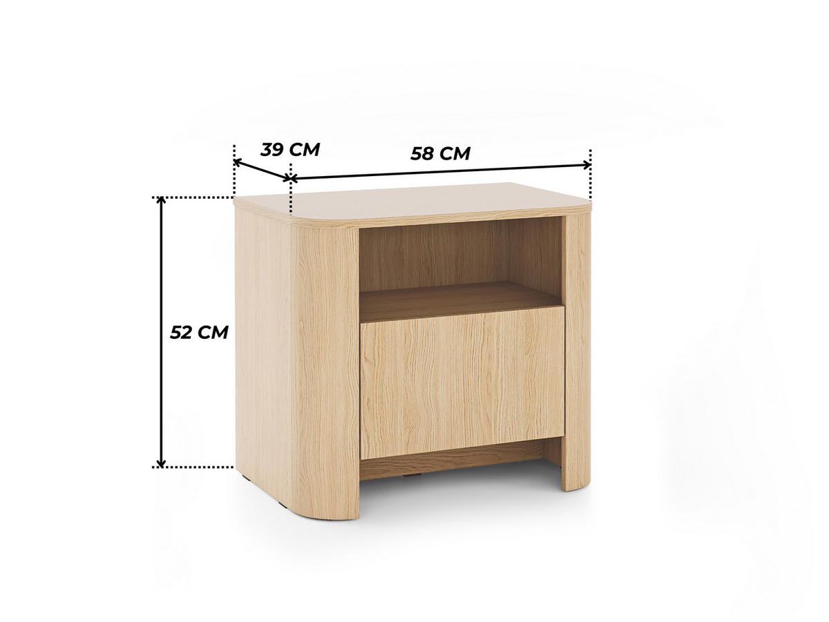 ABGERUNDETER Nachttisch AURA SN1SZ (Kaschmir Matt, Gold, Push to Open) - Eichefarben, Holz/Holzwerkstoff (58/52/39cm) - Ravio