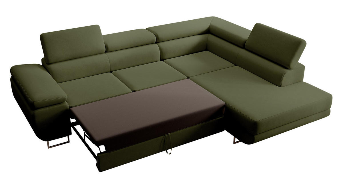 ECKSOFA Stevil Olivgrün Velours - Silberfarben/Olivgrün, Textil/Metall (275/203cm) - Selsey