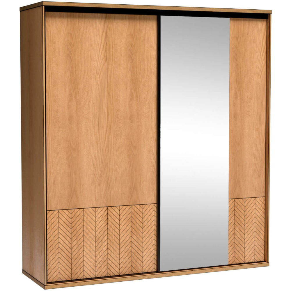 SCHIEBETÜRENSCHRANK Fun mit 2 Türen und Spiegel - Eichefarben, Holzwerkstoff (200/217/60cm) - Beautysofa
