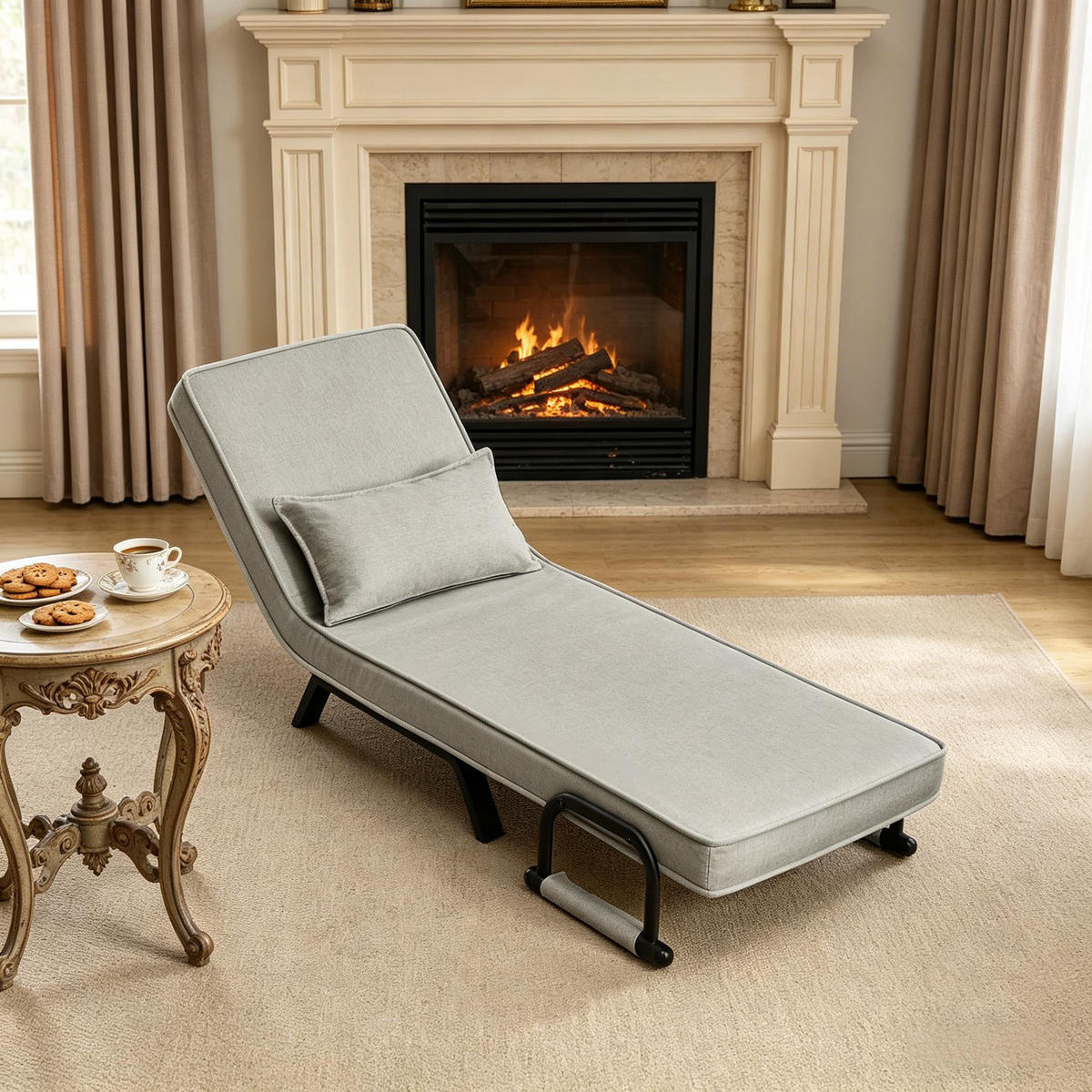 SCHLAFSESSEL 3-in-1, 5-fach verstellbar, DE-42146, Hellgrau - Hellgrau, Metall (75/78/65cm) - ComfortXL