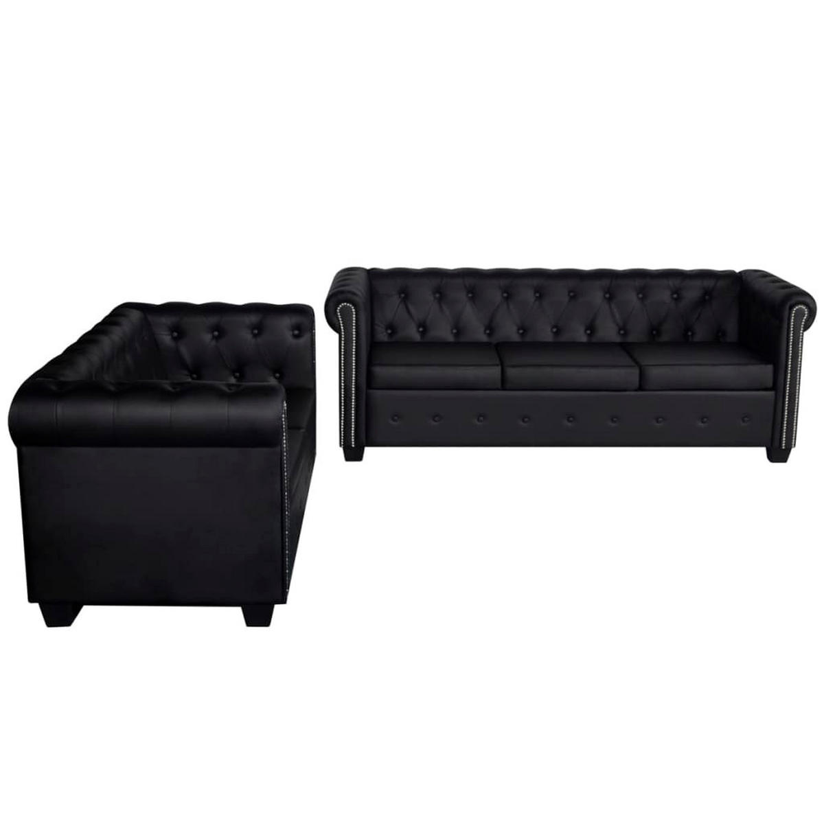 SOFAS Chesterfield-Sofas 2-Sitzer und 3-Sitzer Kunstleder Schwarz 145.5x76x70CM - Schwarz, Holz (145.5/70/76cm) - ZMH