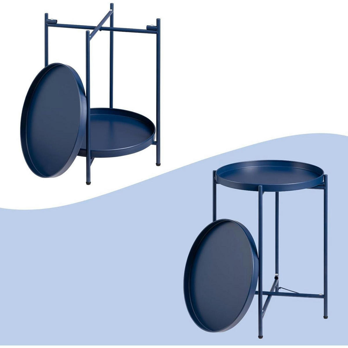 BEISTELLTISCH Rund Metall 2 Ebenen Dunkelblau 37 cm - Dunkelblau, Metall (37/37/50cm)