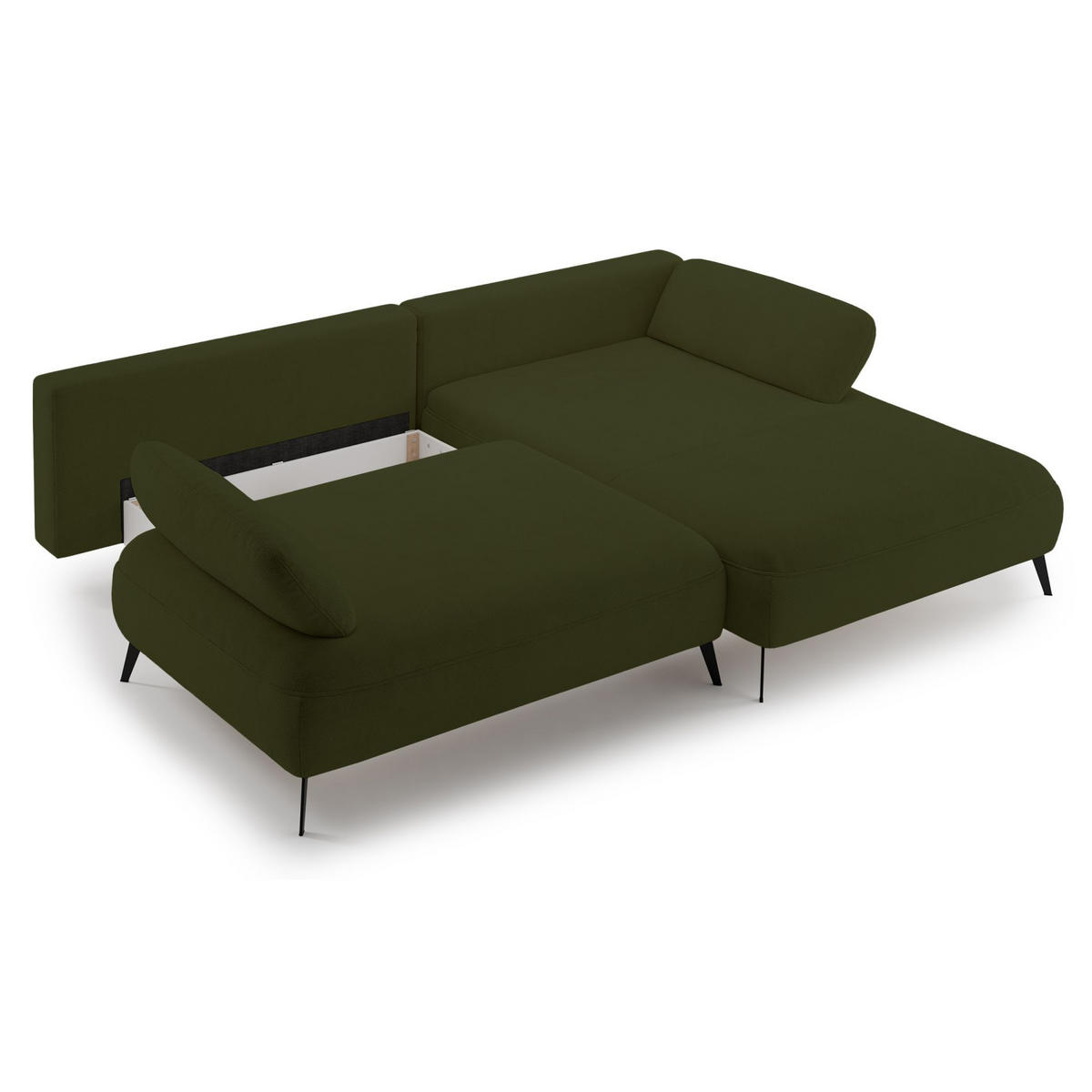 ECKSOFA Avolla Olivgrün rechts - Schwarz/Olivgrün, Textil/Metall (186/284cm) - Selsey