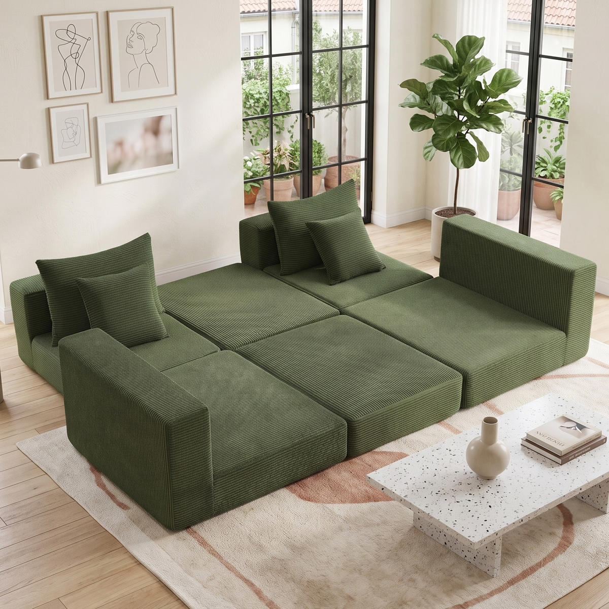 ROHOVÁ POHOVKA Modulární pohovka se stabilní protiskluzovou základnou zelená - zelená barva, plast (259.5/96cm) - Urban Meuble