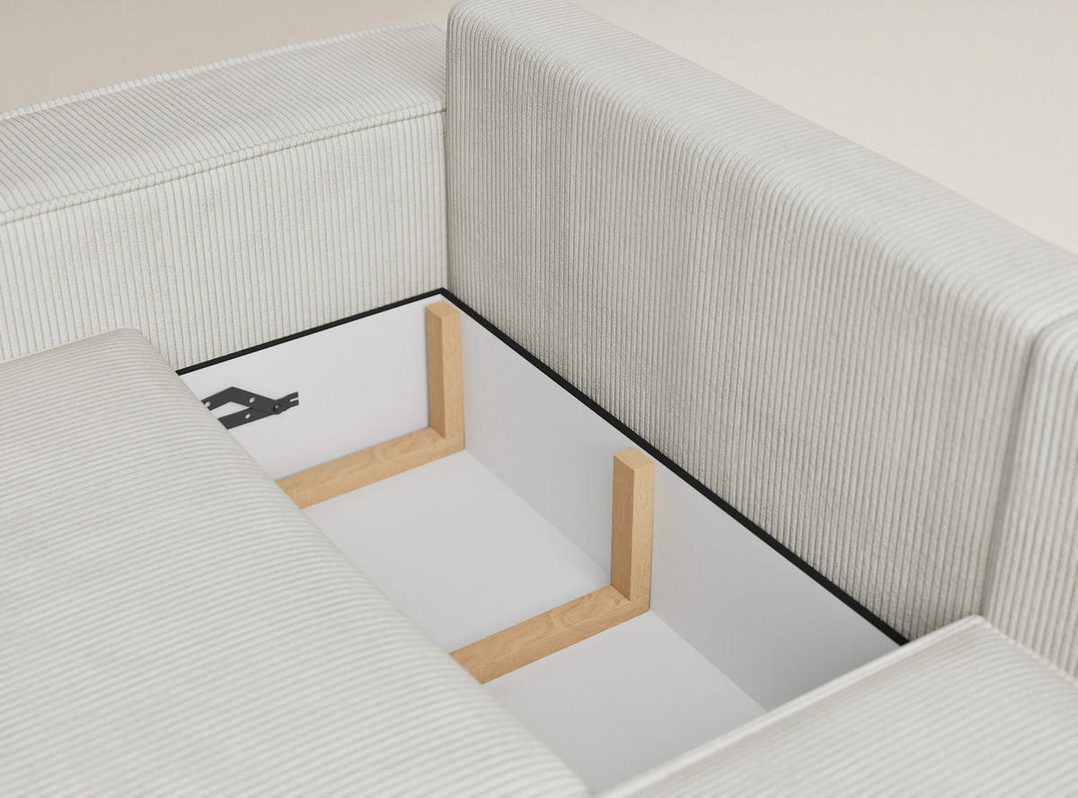 ECKSOFA MIT SCHLAFFUNKTION Tonga Creme Samtstoff - Creme/Schwarz, Holz/Holzwerkstoff (255/105cm) - Maison de Reve