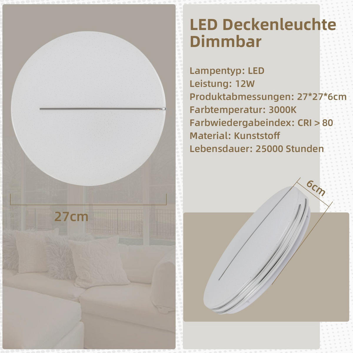 LED-DECKENLEUCHTE Sternenschwert 27 cm - Weiß, Kunststoff (27/27/6cm) - Nettlife