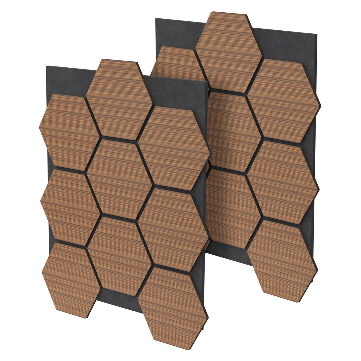 AKUSTIKPANEEL Echtholz 2er Set Teak Hexagon - Dunkelbraun, Holzwerkstoff (2.1/81.1/66.6cm) - ML-DESIGN