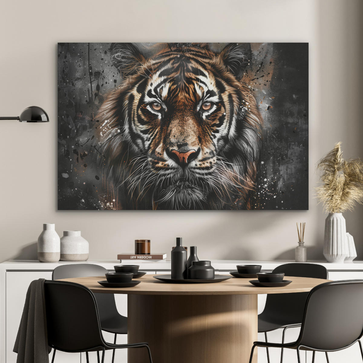 AKUSTIKBILD Tiger - Tiere - Porträt - Luxus - Schwarz Akustikpaneele 90x60 cm - Braun, Kunststoff (90/60/0.9cm) - MuchoWow
