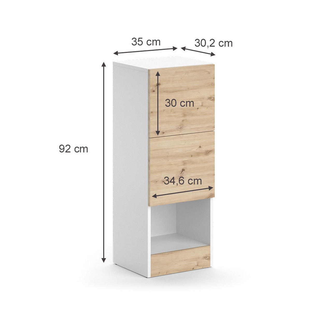 MIDISCHRANK Alf Weiß 35 x 92 cm mit 2 Schubladen - Weiß, Holzwerkstoff (35/92/30.2cm) - Vicco