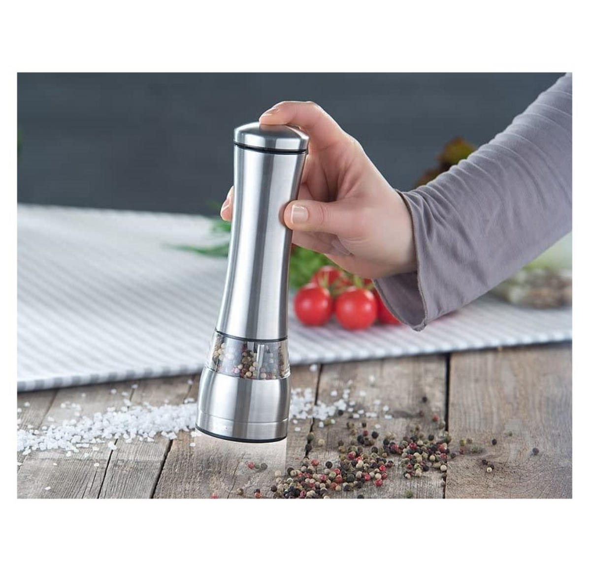 SALZ & PFEFFERMÜHLEN-SET – Elektrisch, 2er Set, Edelstahl & Acryl, Einstellbares Keramik-Mahlwerk, LED-Spot, Präzises Mahlen & Dosieren - Silberfarben, Metall (12/9/25cm) - Zwilling