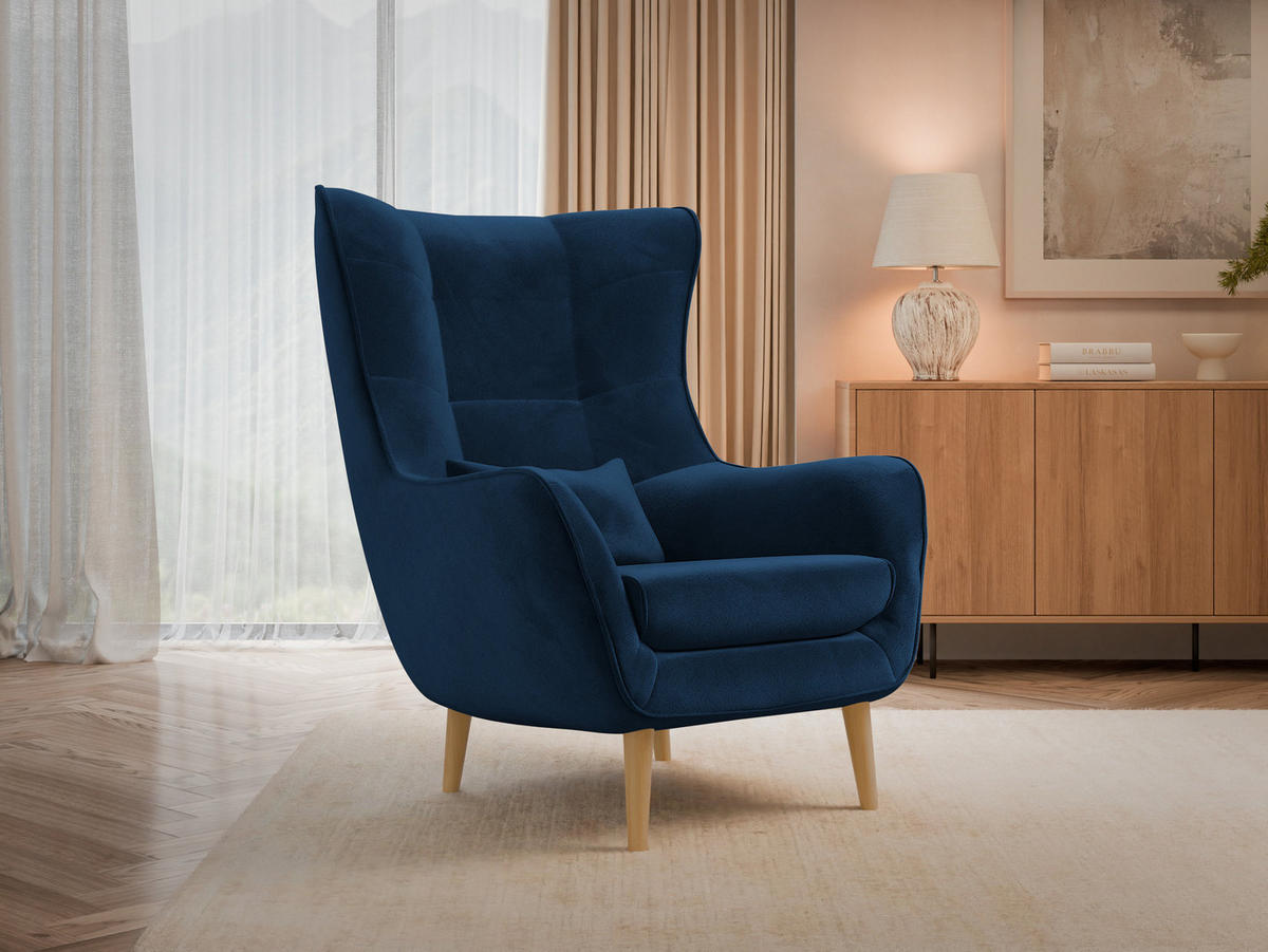 SESSEL Estjano - Blau/Beige, Holz/Textil (80/106/95cm) - MIRJAN24