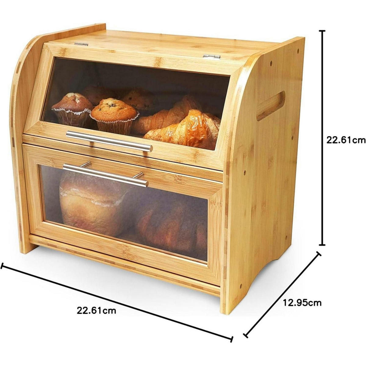 BROTKASTEN Bambus mit Sichtfenster und 2 Regalen - Hellbraun, Naturmaterialien (37/26/40cm)