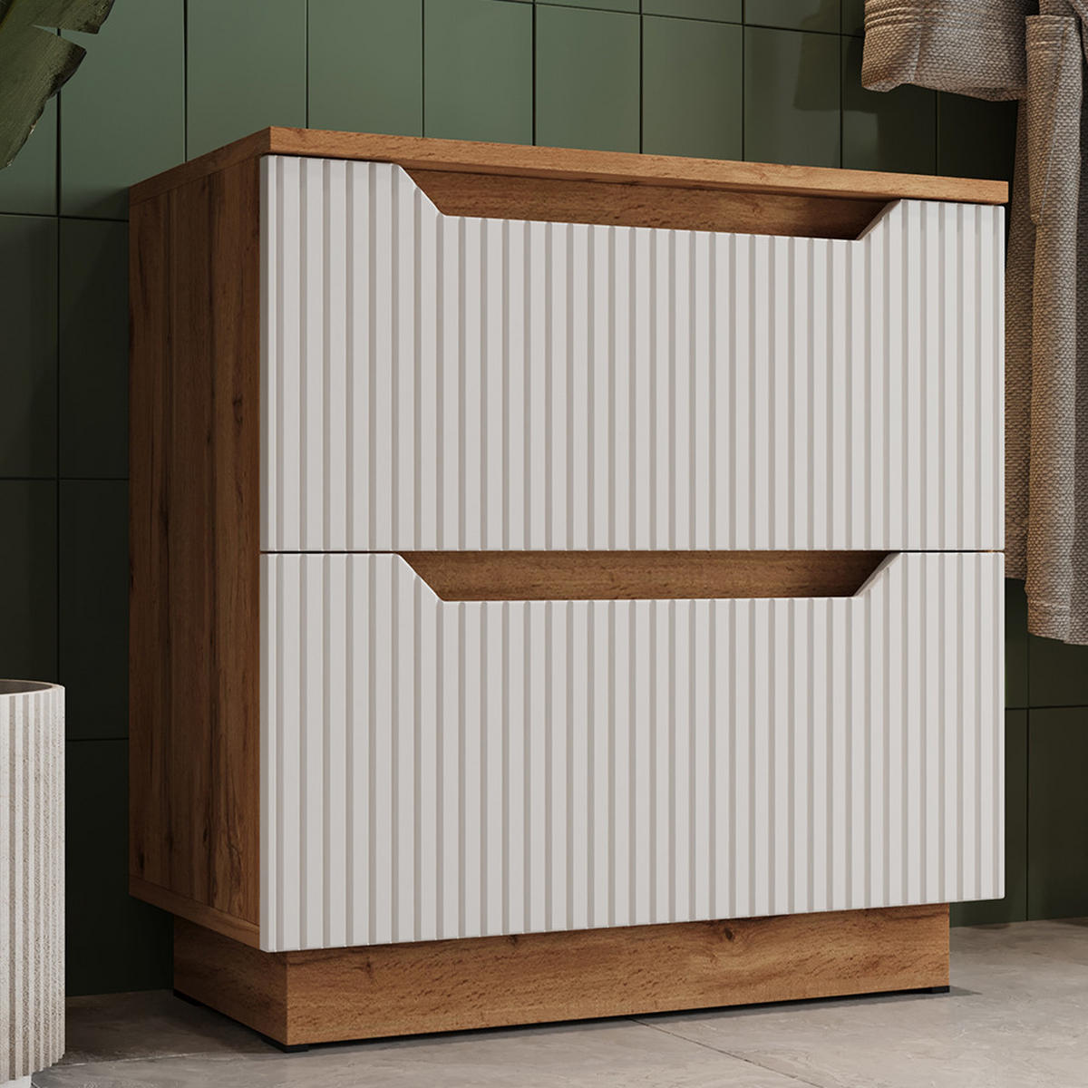 DOLNÍ SKŘÍŇKA POD DŘEZ Lotta Dub/bílý pruhovaný - bílá/barva dubu, kompozitní dřevo (59.8/62.5/32cm) - Vicco