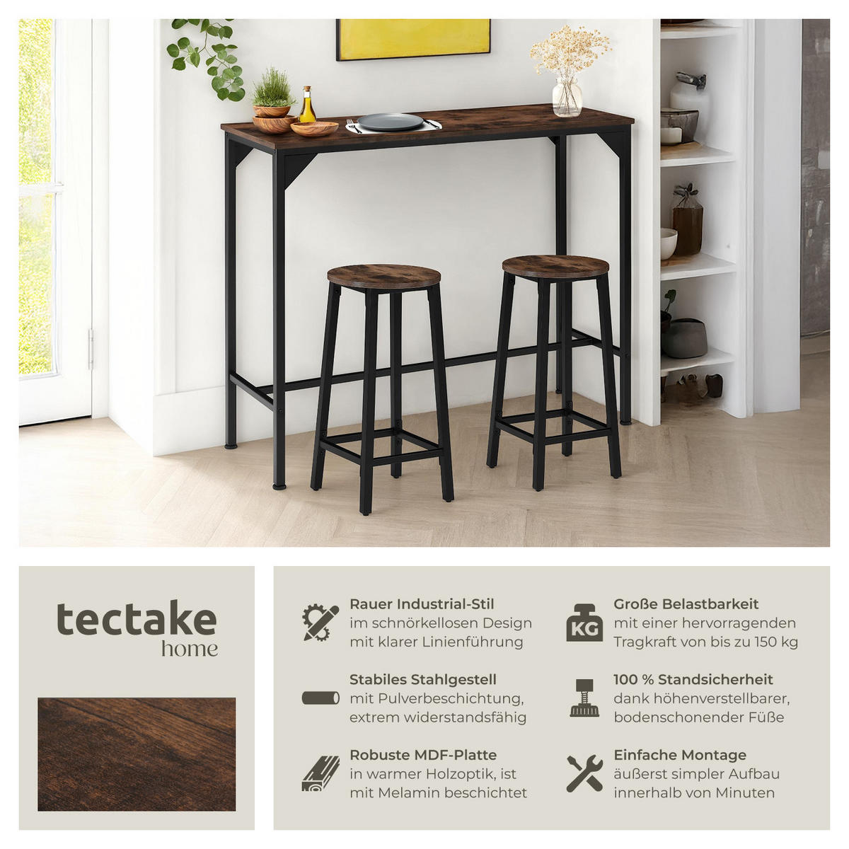 BARTISCH Kerry,120 x 40 x 100,5 cm,Industrial Holz dunkel, rustikal - Rostfarben, Holz (40/100.5/120cm) - tectake