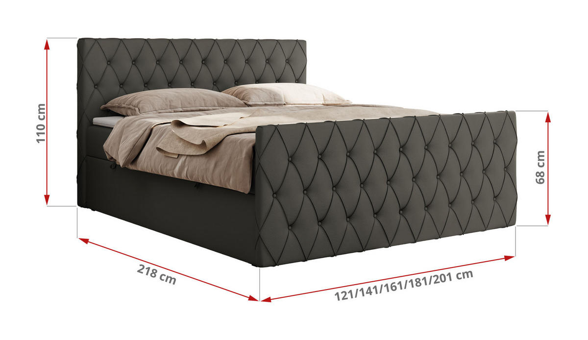 BOXBETT MIREN DUO 120/200 - Grau Kunstleder - H3 - Grau, Holz/Textil (120/200cm) - MKS