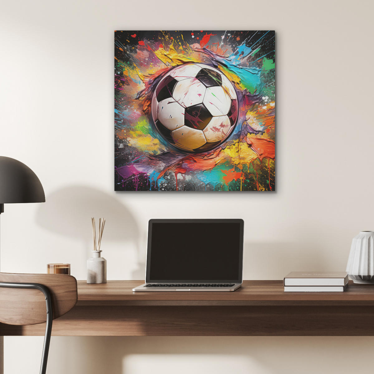 AKUSTIKBILD Fußball - Farbe - Farben - Schwarz - Weiß Wandbilder 60x60 cm - Weiß, Kunststoff (60/60/0.9cm) - MuchoWow