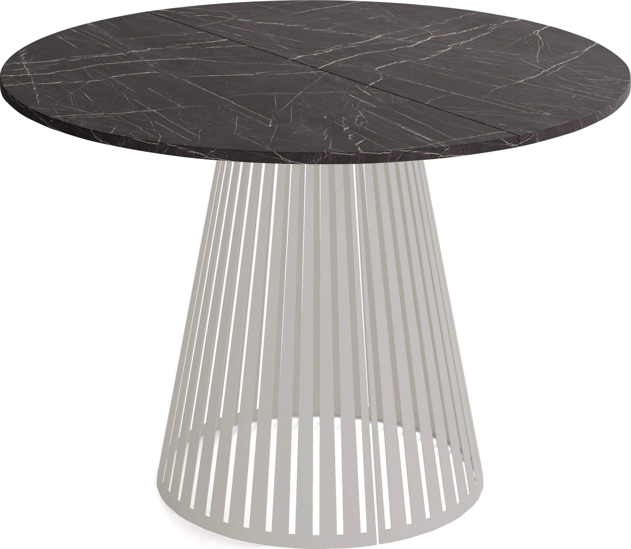ESSTISCH Naro rund ausziehbar mit Lamellen-Metallgestell in Grau-Beige, Marmor Schwarz 100-180/100/76 cm - Kaschmir/Beige, Holzwerkstoff/Metall (100/176/76cm) - WFL GROUP