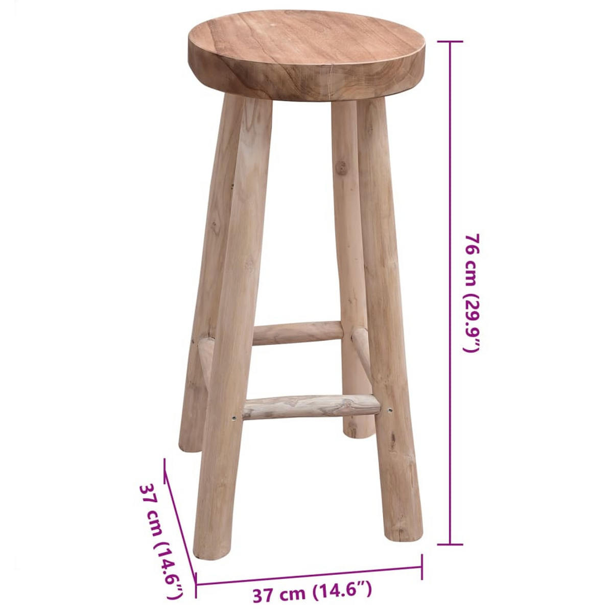 BARHOCKER Teak Massivholz - Braun, Holz (37/76/37cm) - vidaXL
