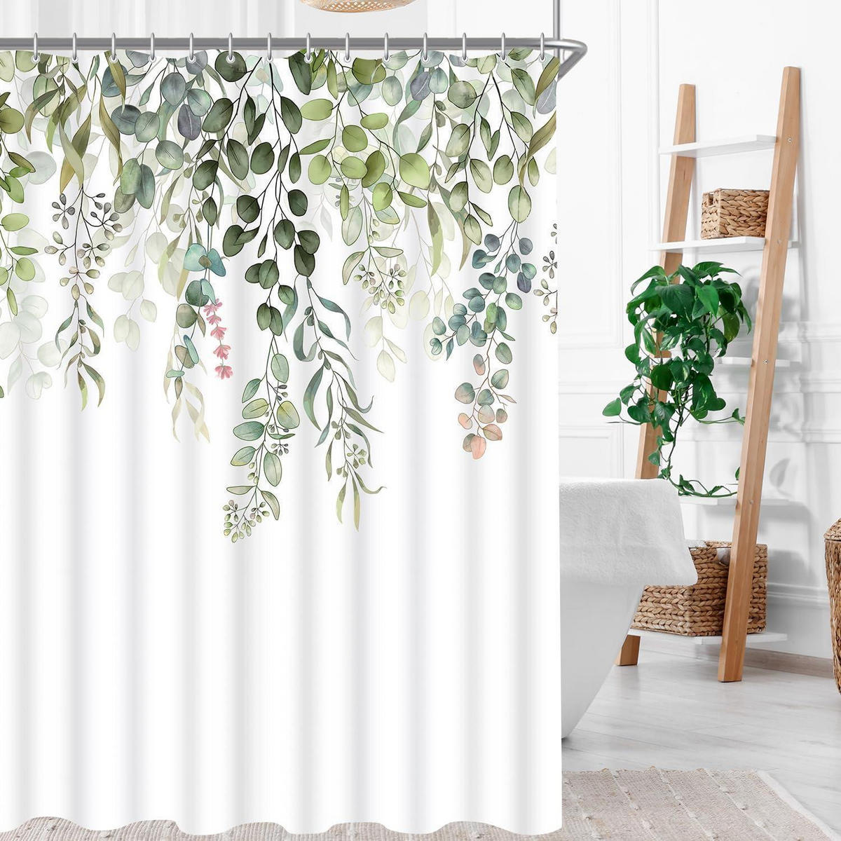 DUSCHVORHANG Grün Blätter 180 x 160 cm - Grün, Textil (180/160cm)