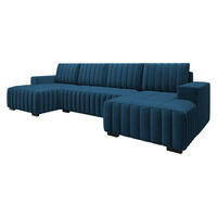 WOHNLANDSCHAFT Hugo U - Blau/Braun, Holz/Textil (310/85/140cm) - MIRJAN24