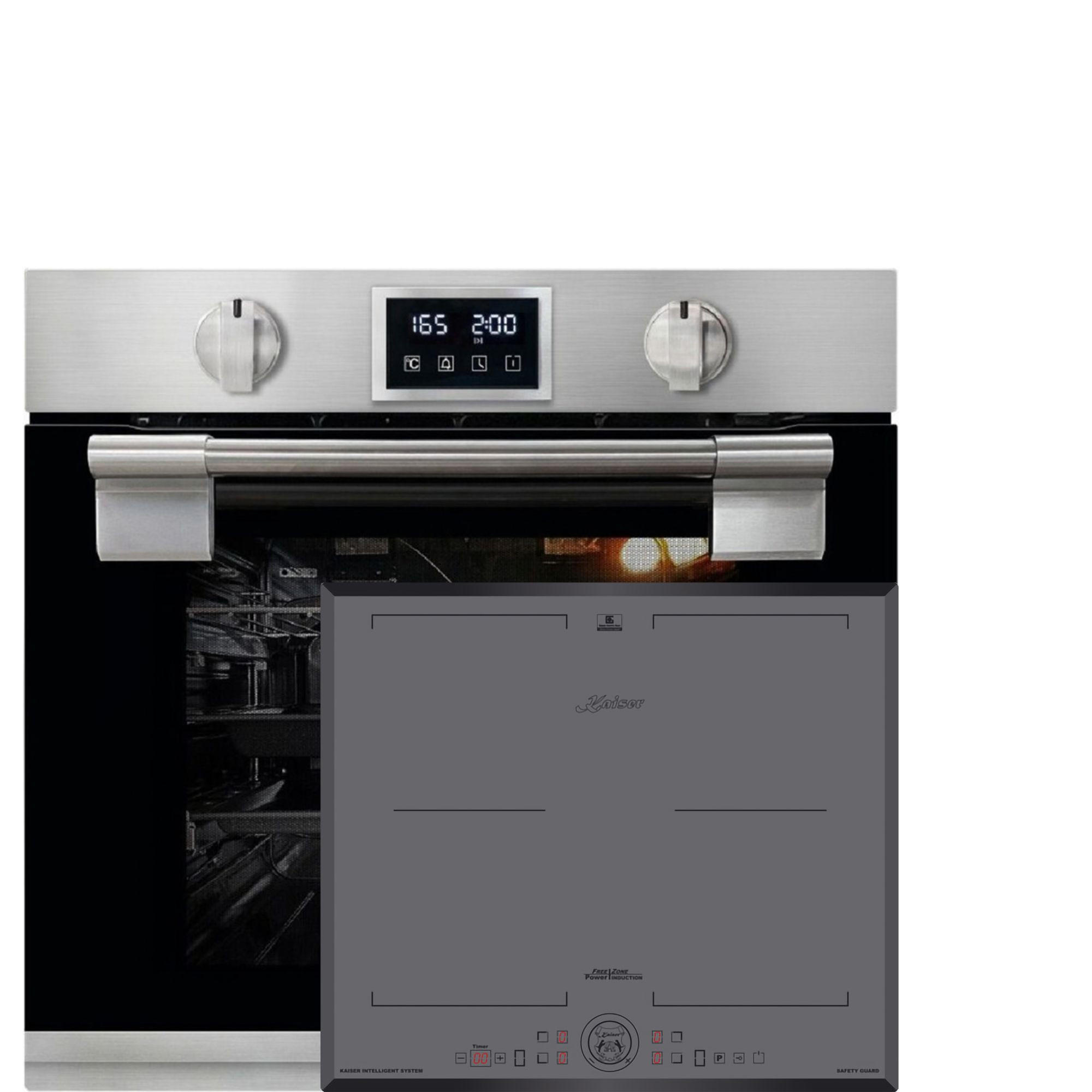 EINBAU-ELEKTRO-BACKOFEN 60 cm EH 6337+ KCT 6730 FIG Induktionskochfeld 60 cm - Silberfarben, Metall (59.4/59.4/55.6cm) - Kaiser Küchengeräte