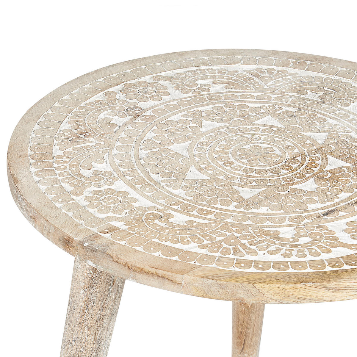 BEISTELLTISCH 2er-Set Rund Holz, Weiß Uday - Hellbraun, Holz (35/35cm) - Beliani